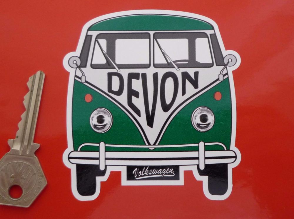 Devon Volkswagen Campervan Travel Sticker. 3.5".