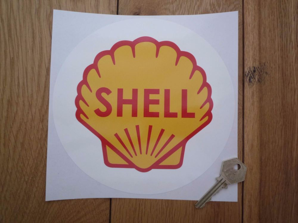 Shell Classic Logo in White Circle Sticker. 7" or 8".