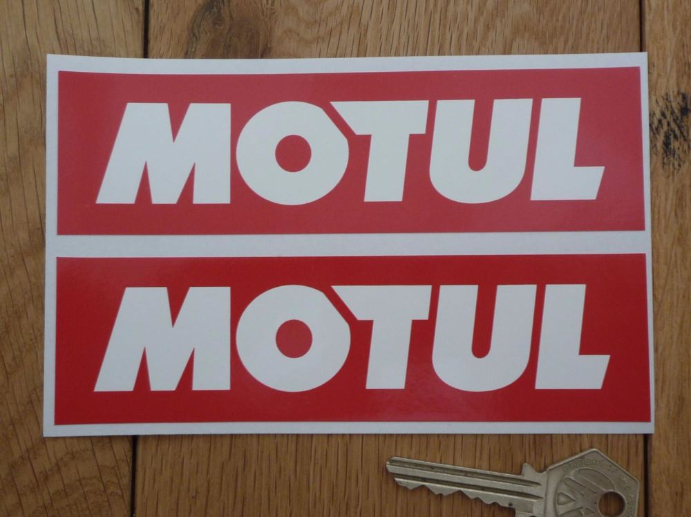 Motul Later Style Plain White on Red Oblong Stickers. 6