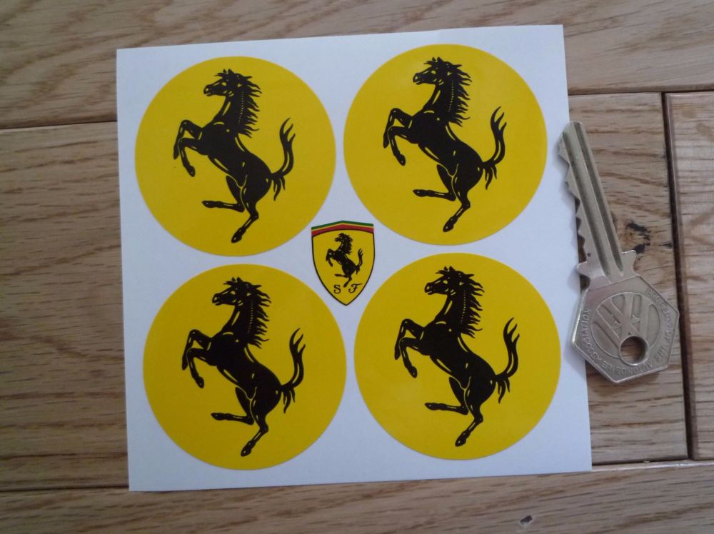 Ferrari Circular Prancing Horse Stickers. Set of 4. 60mm.