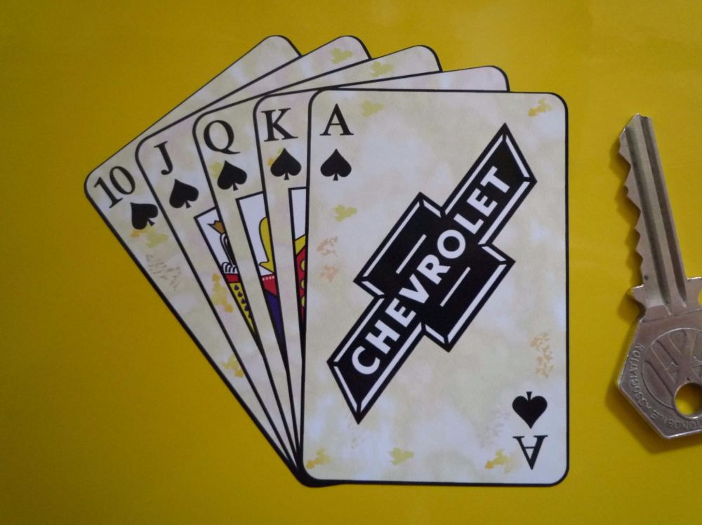 Chevrolet Royal Flush Playing Cards Style Sticker. 4".