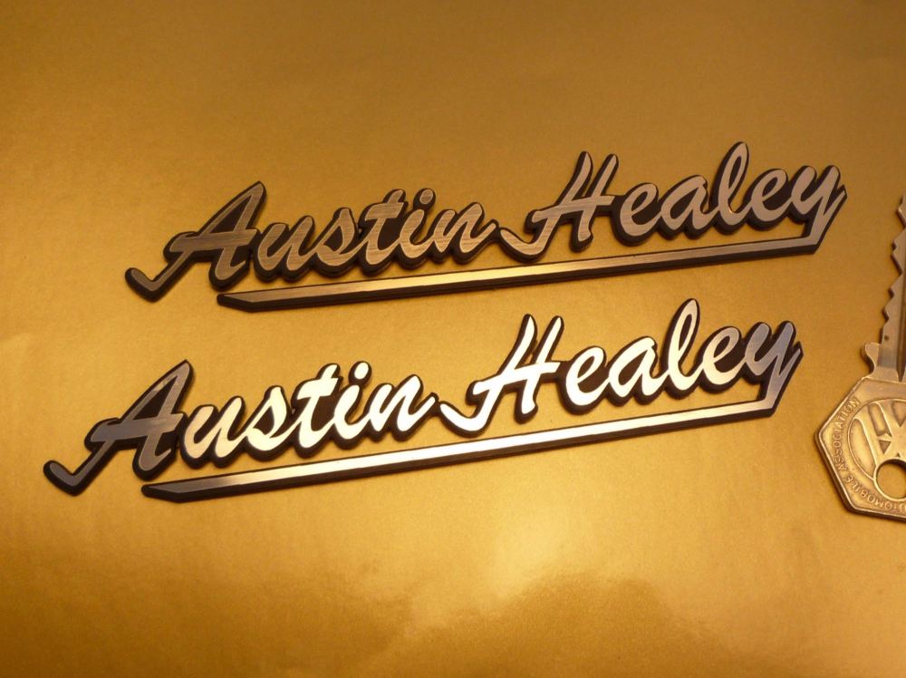 Austin Healey Script Style Self Adhesive Car Badges. 5.5" Pair.