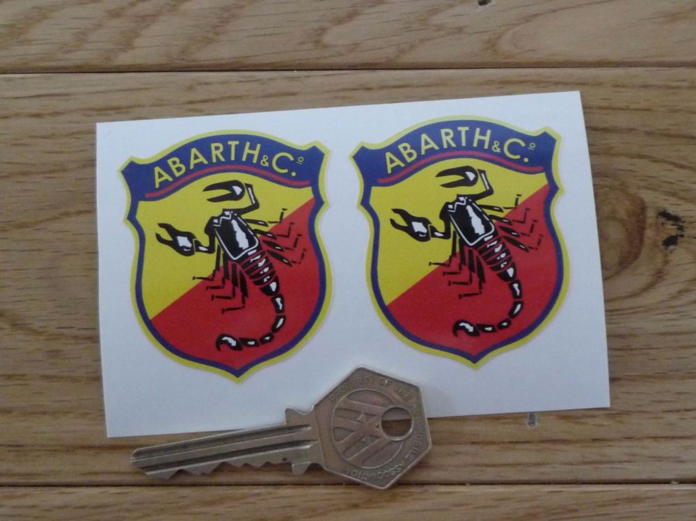 Abarth & Co Old Style Delicate Shield Static Cling Window Stickers - 55mm Pair