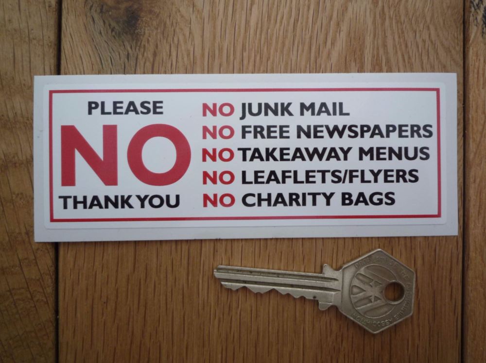 Please No Junk Mail, Leaflets, Flyers, etc. Black, Red, & White Sticker - 4.75"