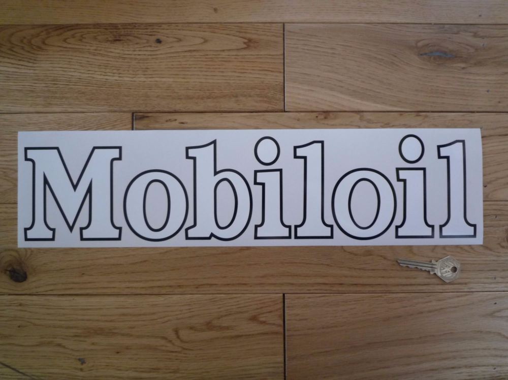 Mobil Mobiloil Black & White Cut Vinyl Sticker. 17.5".