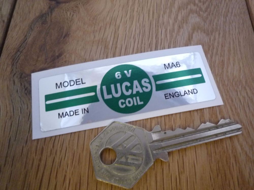 Lucas Ignition Coil Sticker. Green & Foil. 6V. MA6. B.
