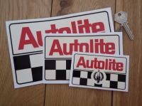 Autolite Plug & Chequered Off White Oblong Stickers. 4", 6" or 8" Pair.
