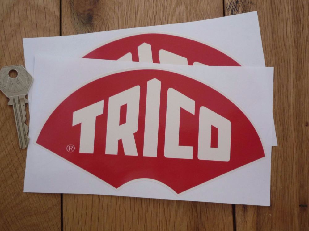 Trico Arched Red & Off White Stickers. 7" Pair.