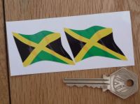 Jamaican Wavy Flag Stickers. 2" Pair.