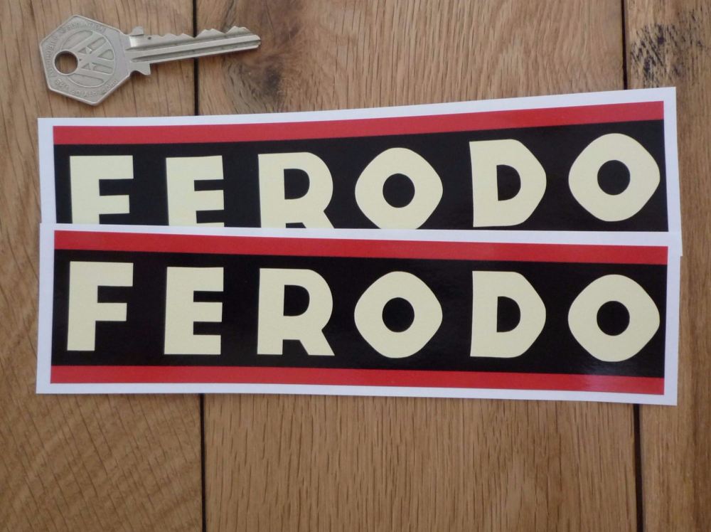 Ferodo Narrow Style, Red, Black, & Off White, Oblong Stickers. 7" Pair.