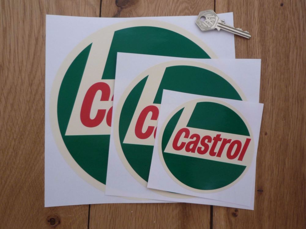 Castrol '68 Onwards Off White Circular Stickers. 4", 6", or 8" Pair.