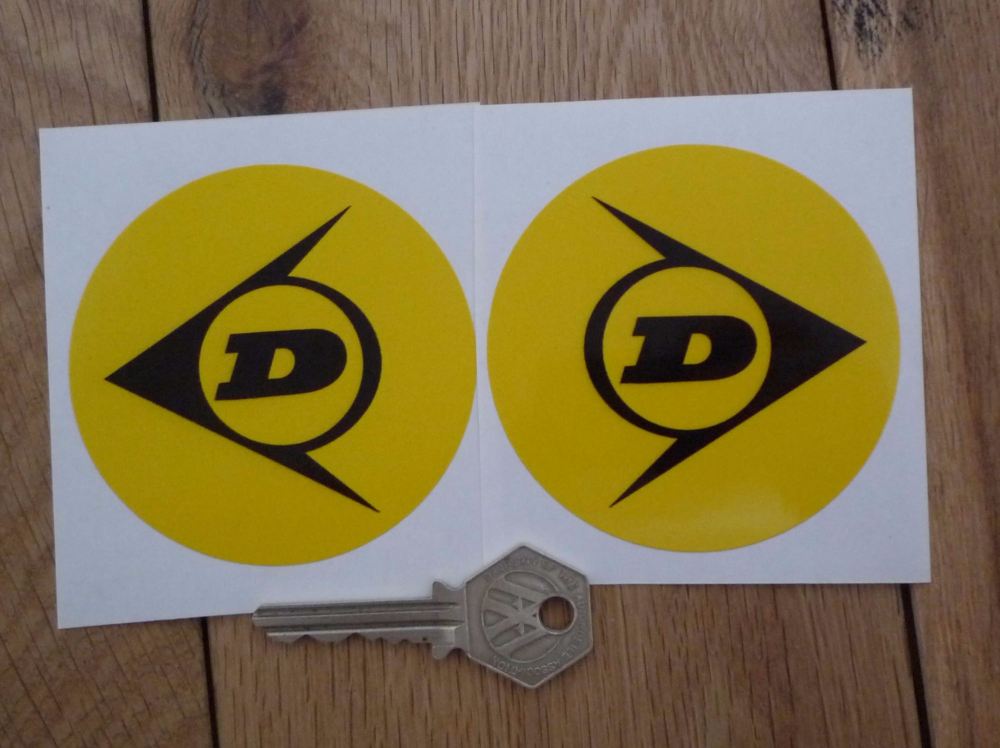 Dunlop Yellow & Black Circular Stickers. 3" Pair.