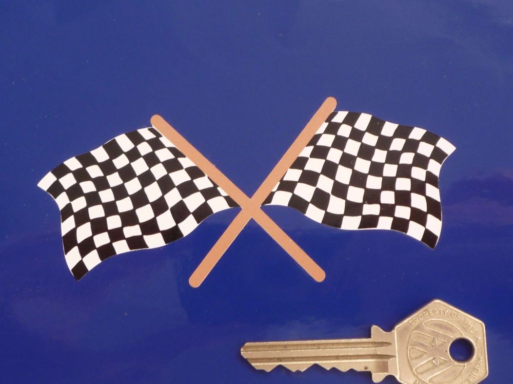 Chequered Flag Crossed Old Style Sticker. 4.25