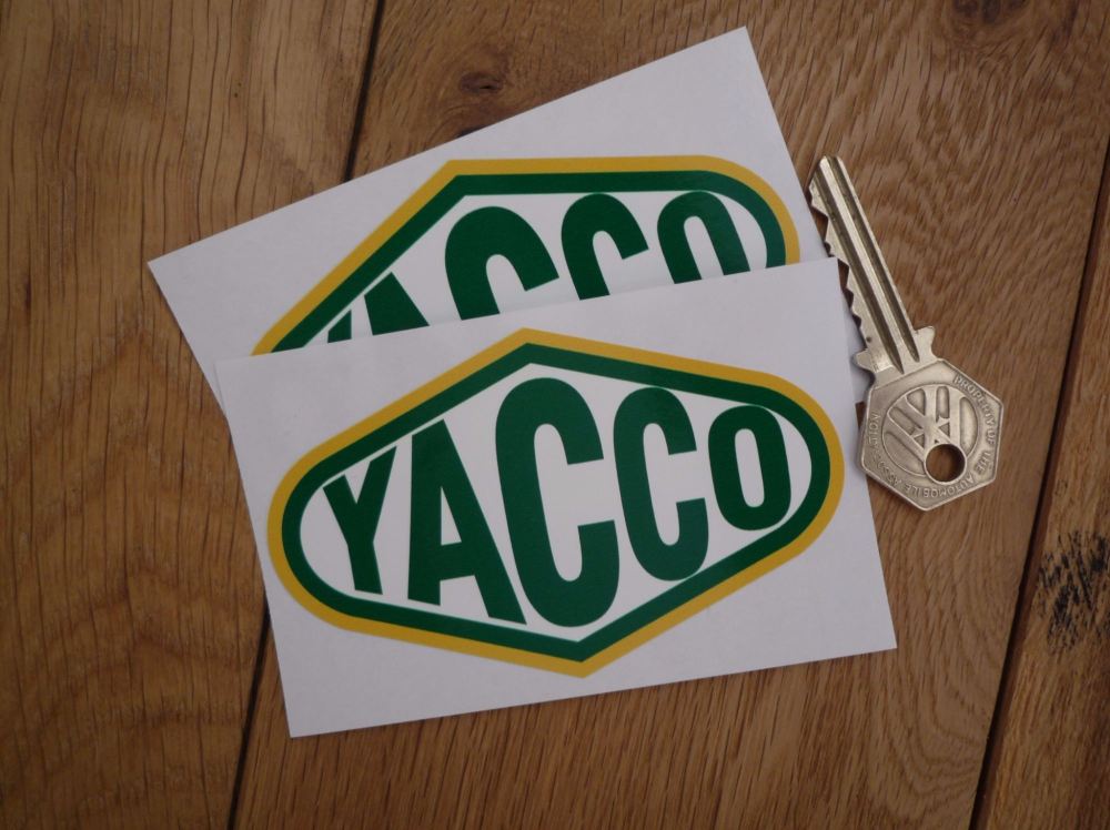 Yacco Shaped Stickers. 4" or 10" Pair.