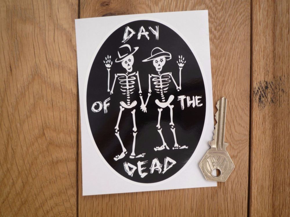 Day of the Dead Skeletons Black & White Oval Sticker. 5
