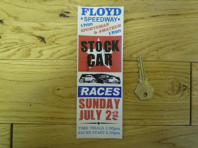Floyd Speedway Stock Car Races Bookmark/Little Art. BM147.