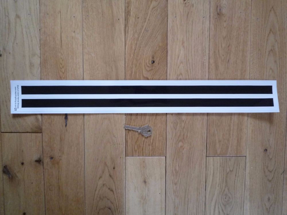 Stadium Style Black & White Helmet Stripe Stickers. 550mm Pair.