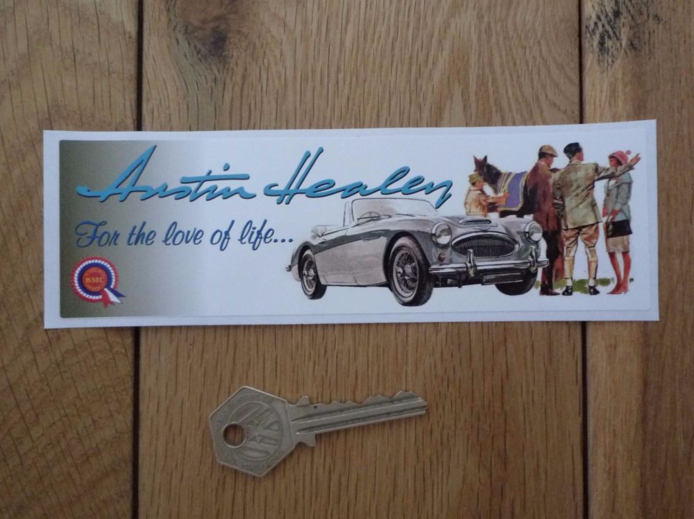 Austin Healey For The Love Of Life Oblong Sticker. 6.5".