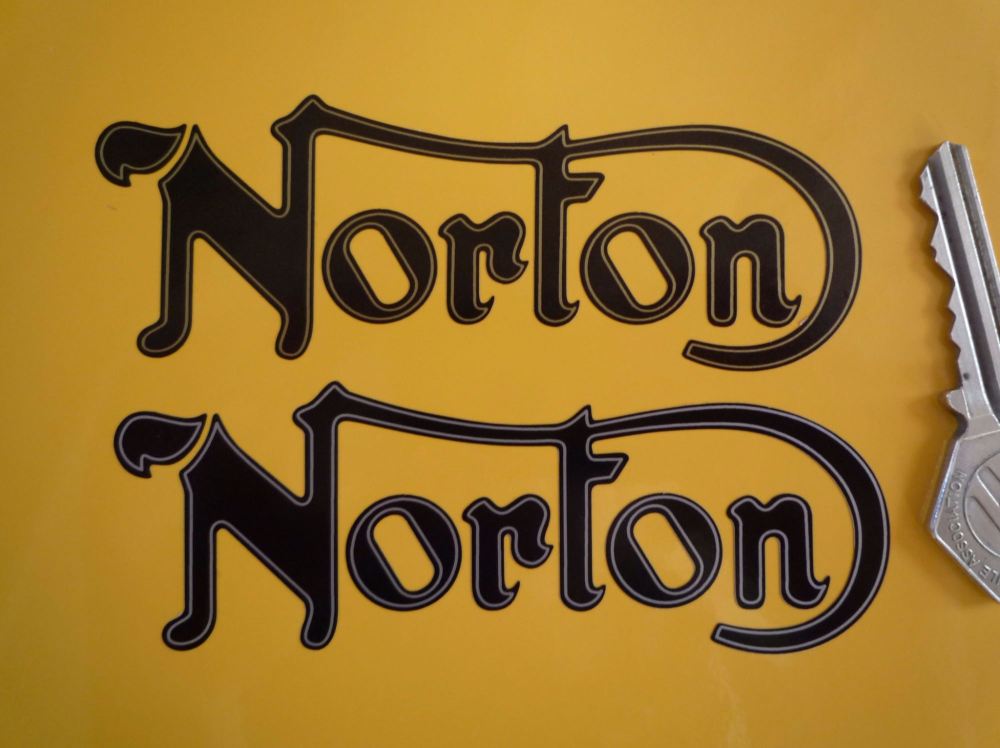Norton Cut Text Black with Metallic Coachline Stickers. 4" or 6" Pair.