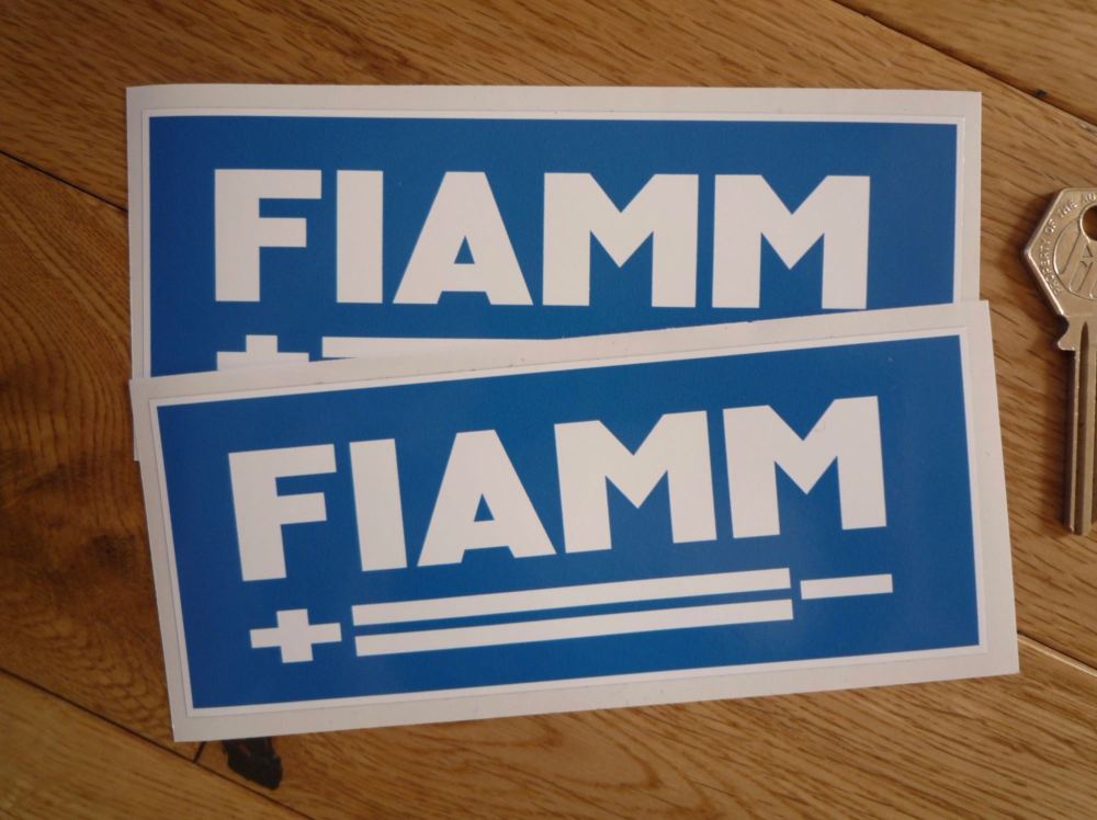 Fiamm Batteries Oblong Stickers. 3.5" or 6" Pair.