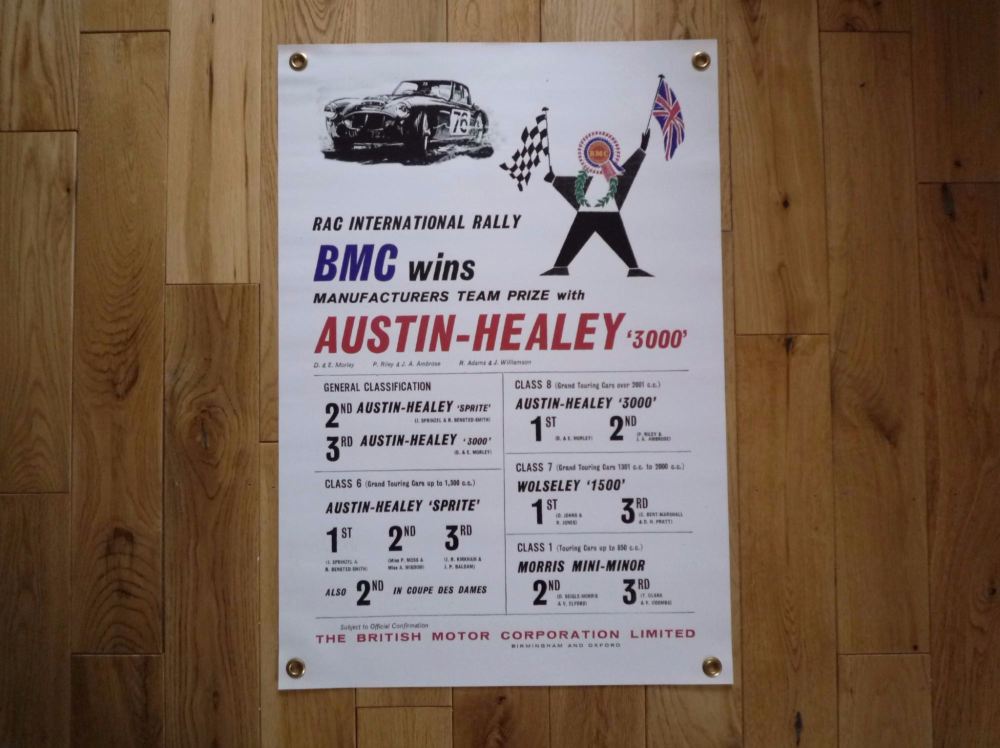 Austin Healey '3000' RAC Rally Banner Art. 17" x 25".