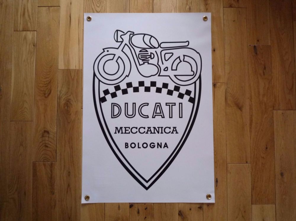 Ducati Meccanica Bologna Shield Style Banner Art Poster. 28".