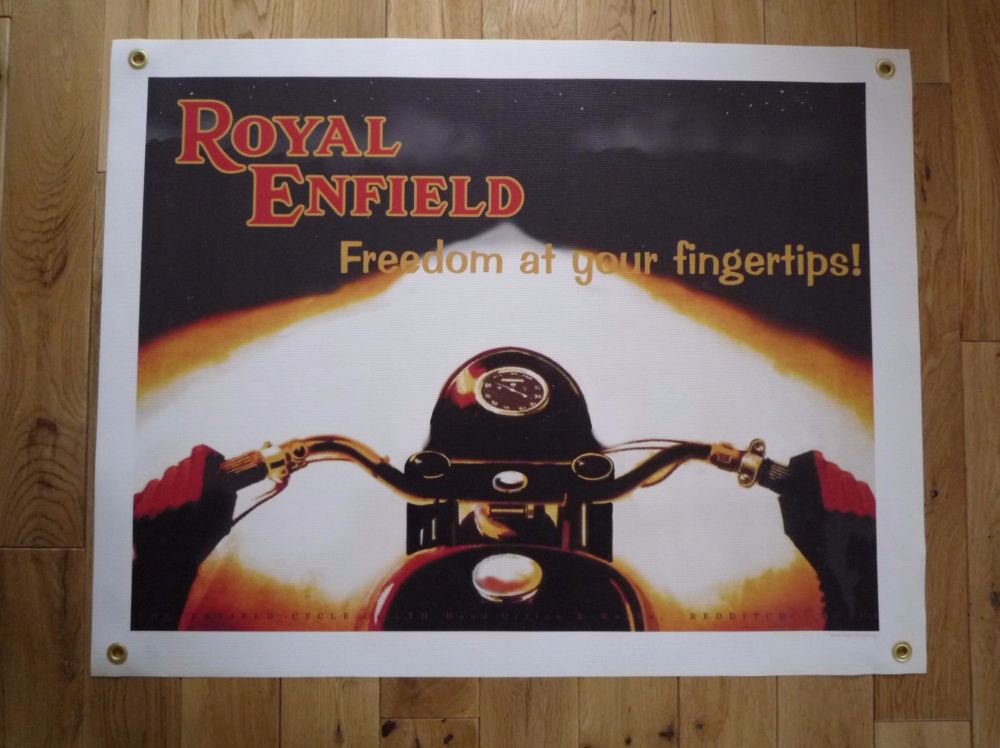 Royal Enfield Freedom At Your Fingertips! Art Banner. 27" x 21".