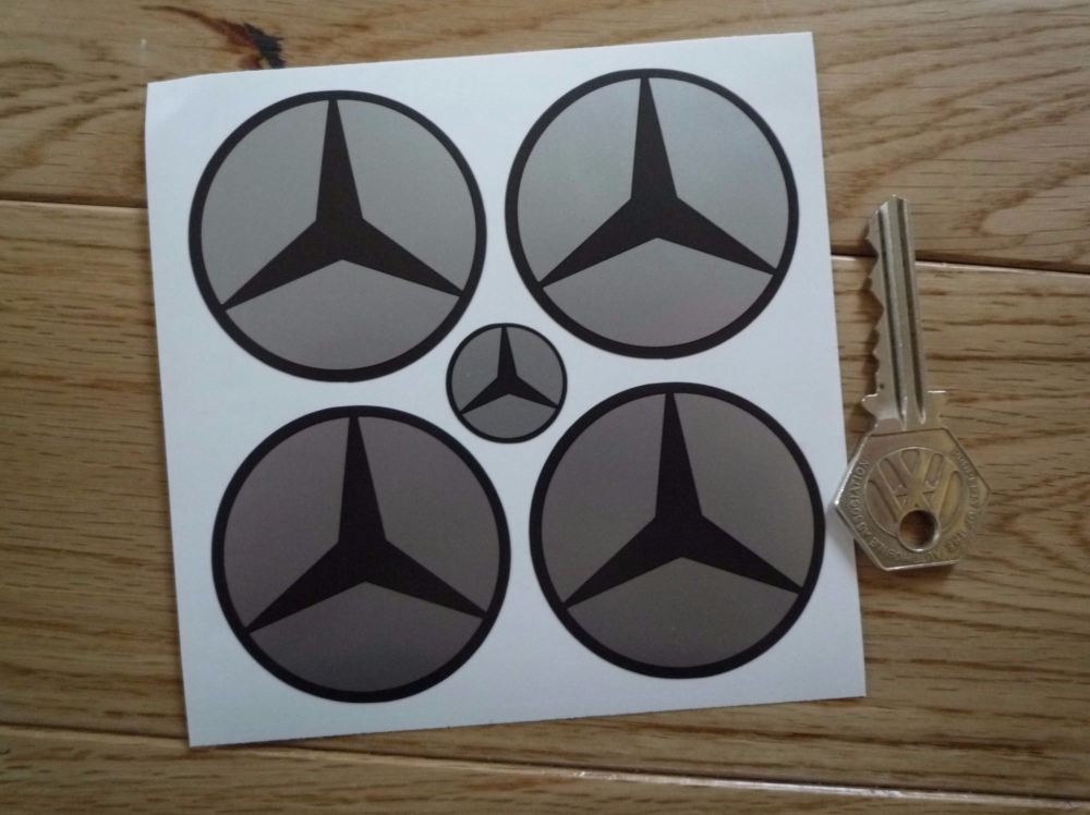 Mercedes-Benz Simple Style Dark Grey & Silver Wheel Centre Stickers. Set of