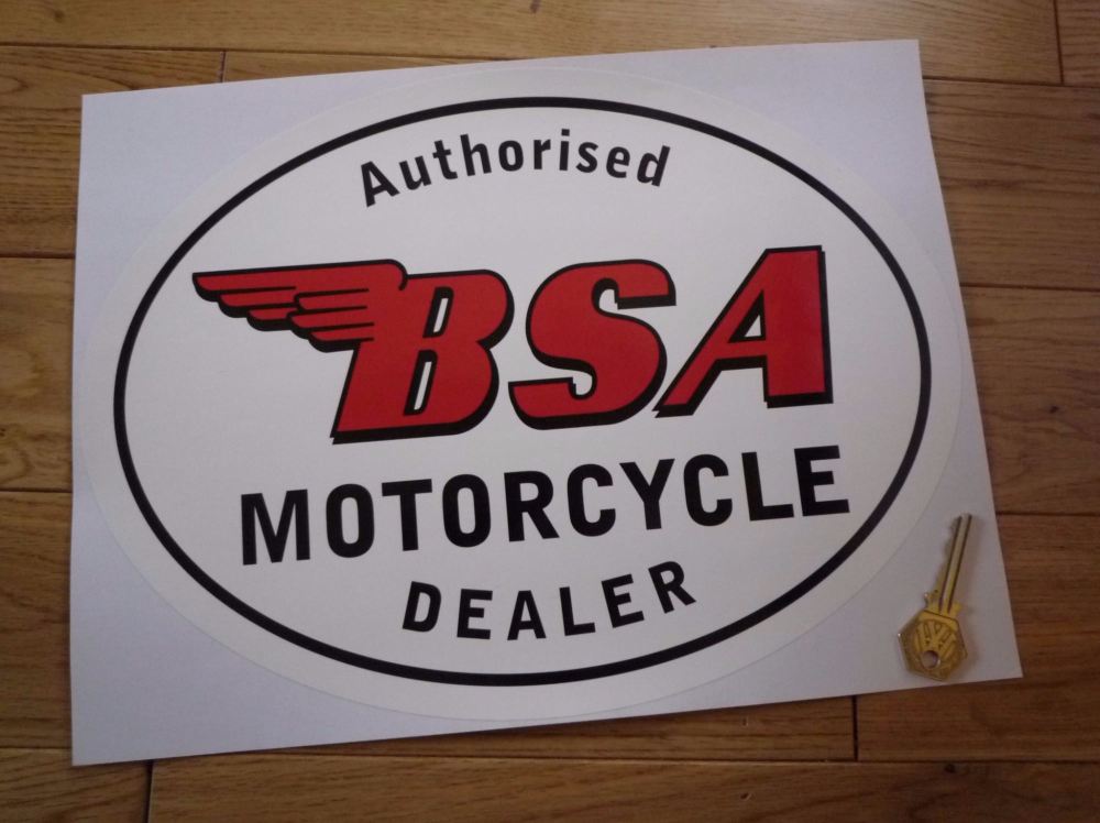 BSA Authorised Motorcycle Dealer Oval Workshop Sticker. 13".