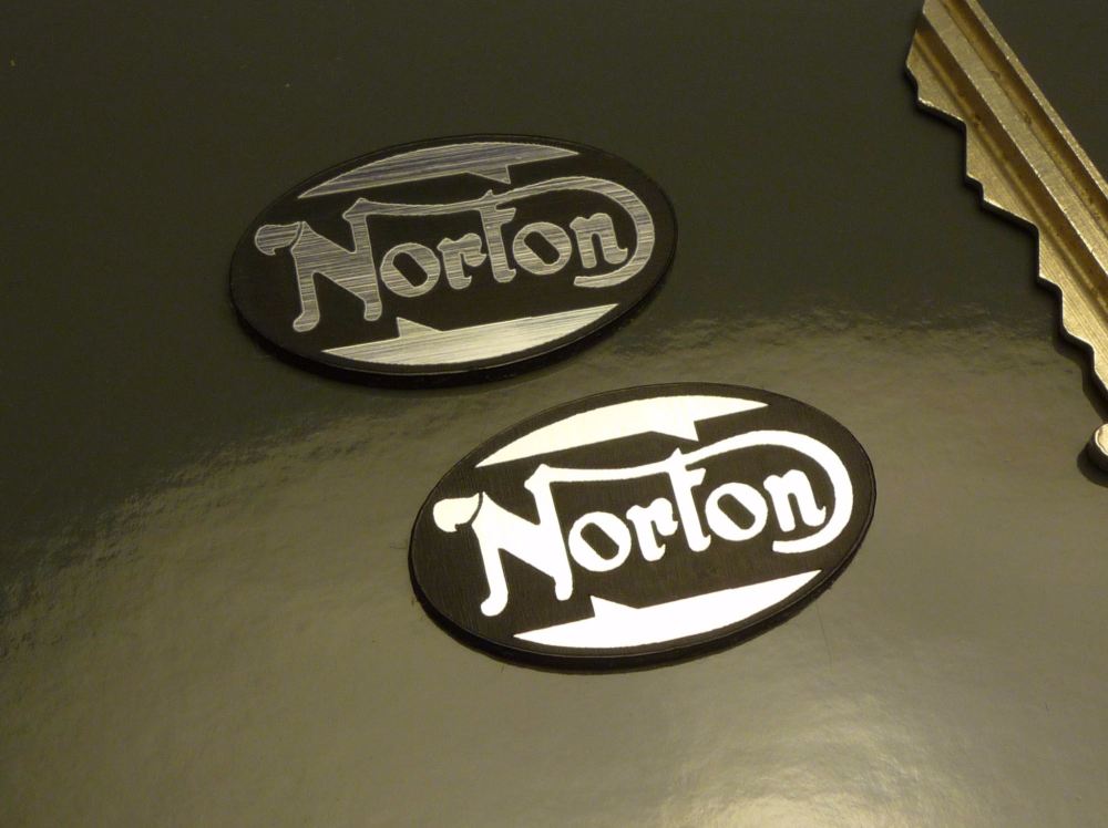 Norton Oval Style Laser Cut Self Adhesive Bike Badges. 30mm Pair.