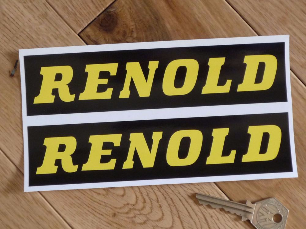 Renold Black & Yellow Oblong Stickers. 7" Pair.