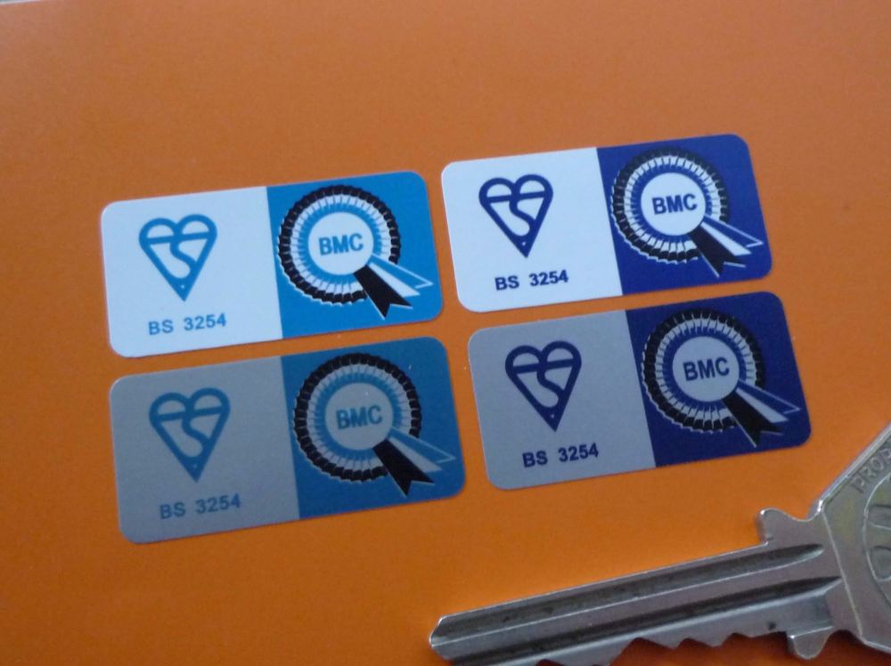 BMC Seat Belt Buckle Label Stickers. Set of 4. 1.25".