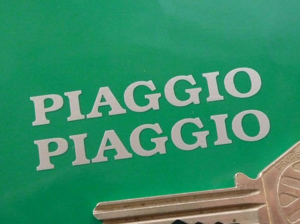 Piaggio Cut Text Stickers. 2.25" Pair.