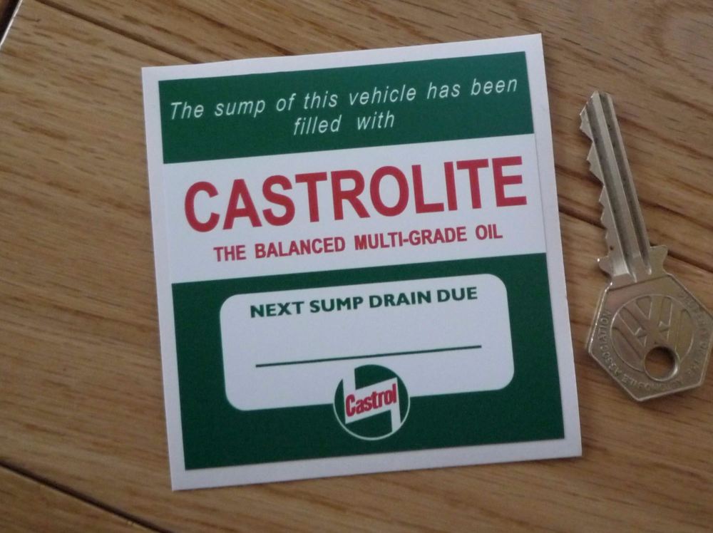 Castrolite Next Sump Drain Due Service Sticker. 3".