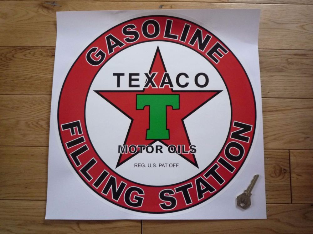 Texaco Gasoline Filling Station Circular Petrol Pump Sticker. 12".