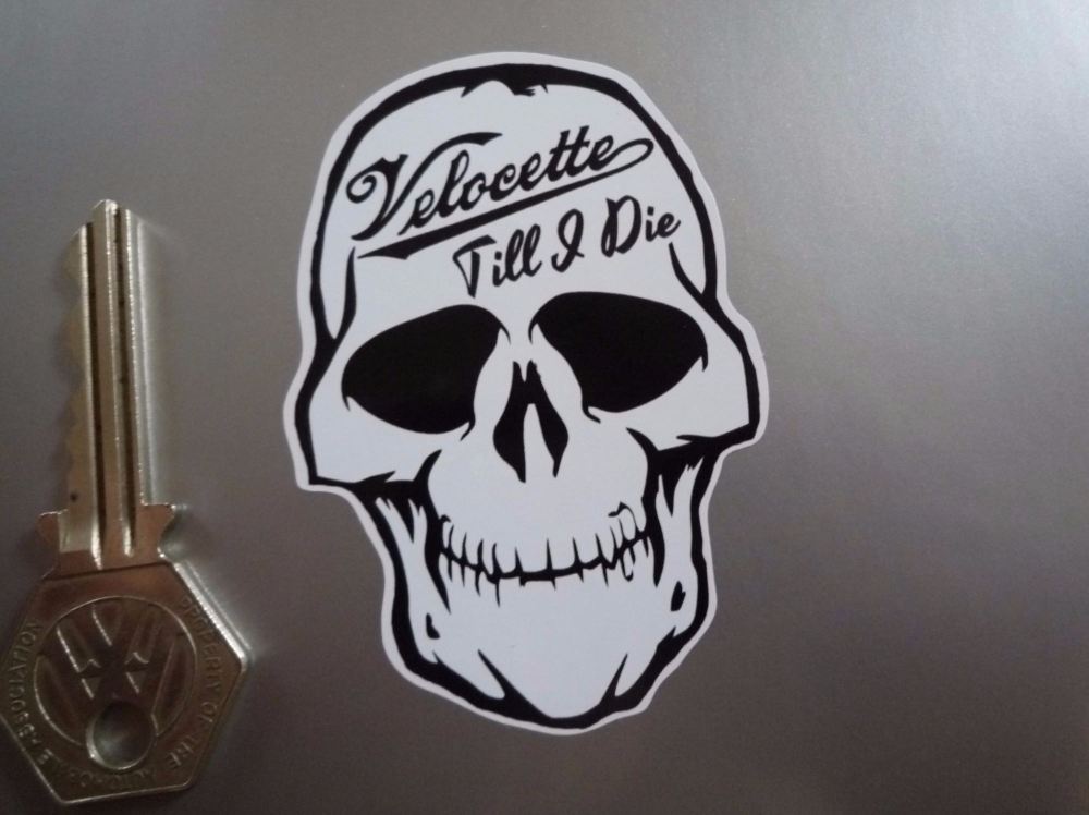 Velocette Till I Die Skull Sticker. 3".