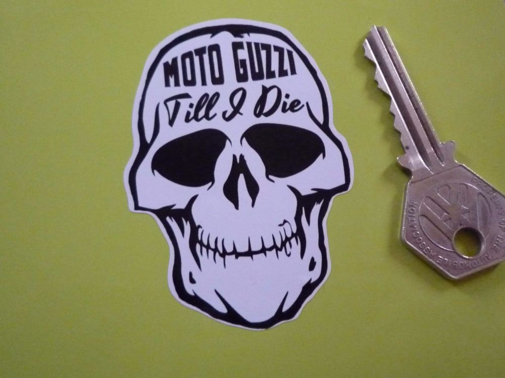 Moto Guzzi Till I Die Skull Sticker. 3".