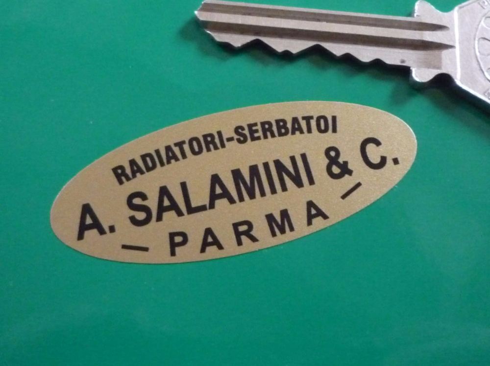 A. Salamini & C. Black & Gold Oval Radiator Sticker. 2" or 3".