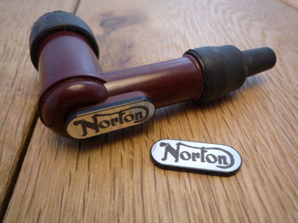 Norton NGK Spark Plug HT Cap Cover Badges. 22mm Pair.