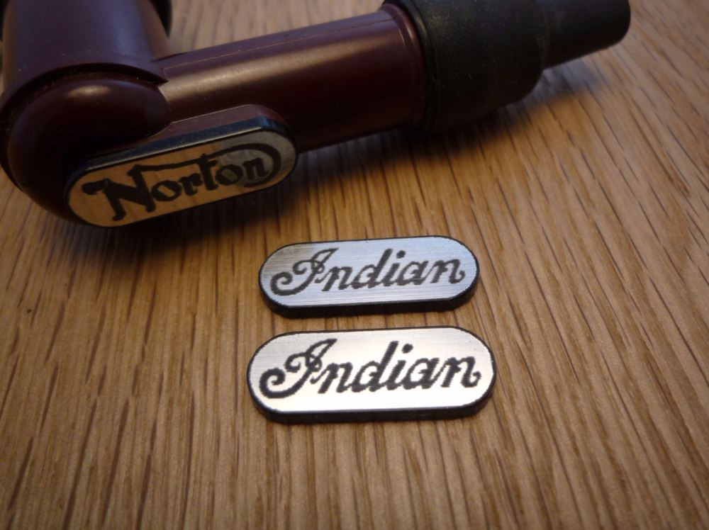 Indian Spark Plug HT Cap Cover Badges. 22mm Pair.