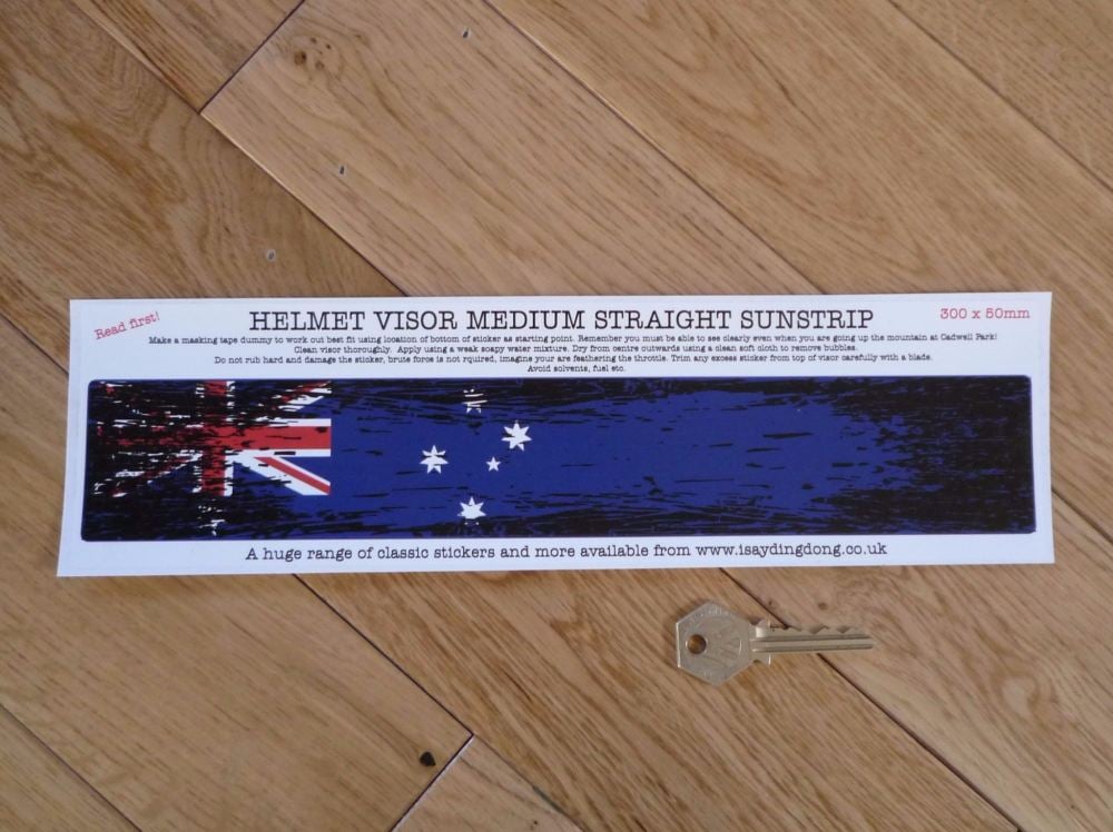 Australia Flag Worn & Distressed Helmet Visor Straight Sunstrip Sticker. 12". 50mm Tall.