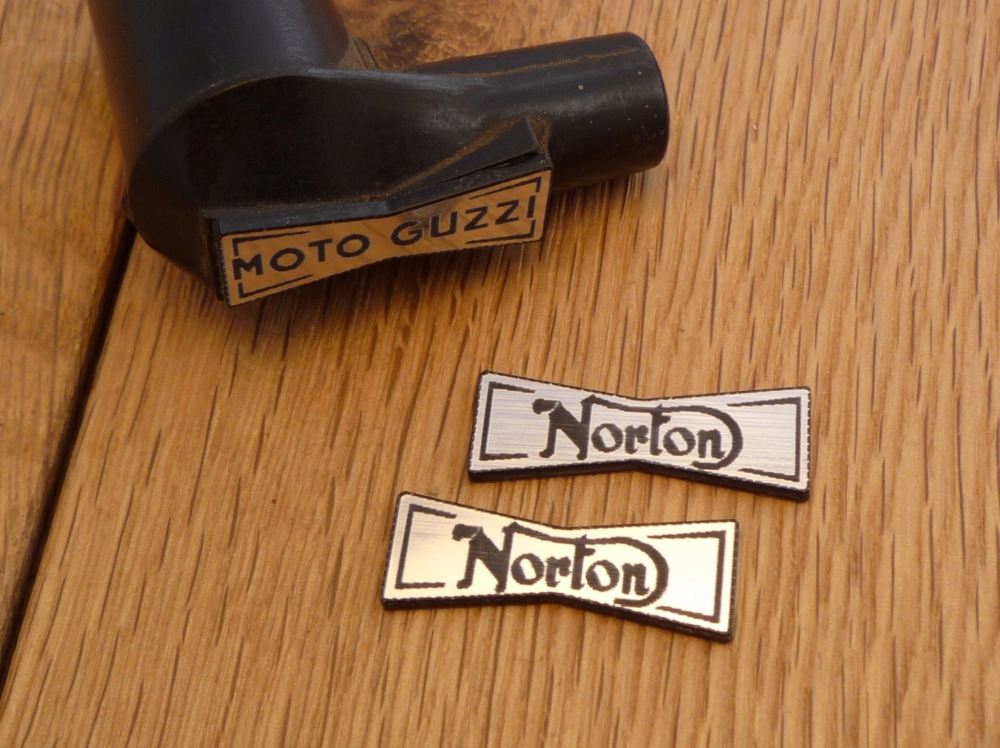 Norton Champion Spark Plug HT Cap Cover Badges. 29mm Pair.