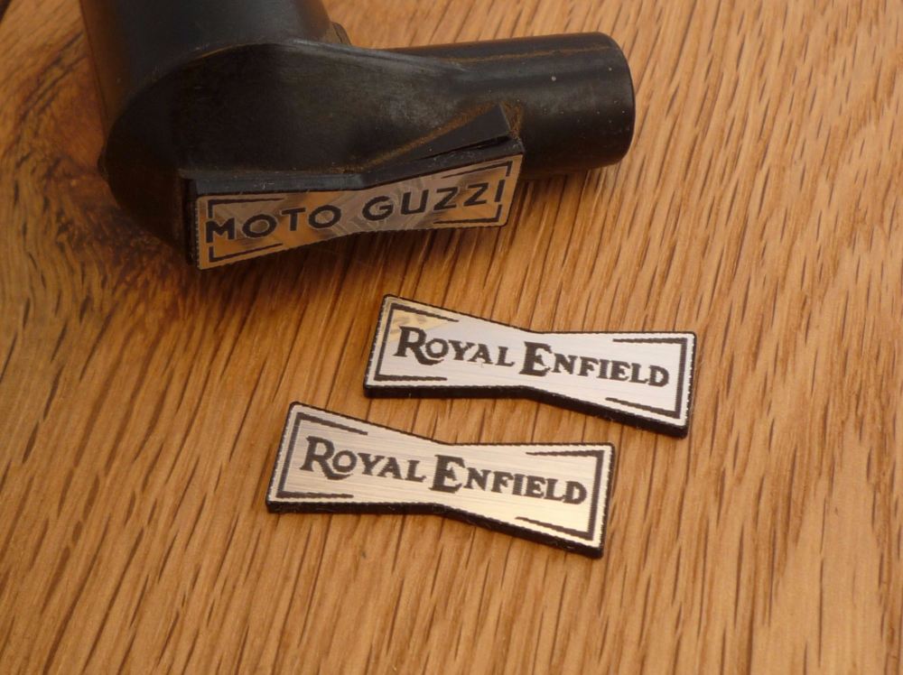 Royal Enfield Champion Spark Plug HT Cap Cover Badges. 29mm Pair.