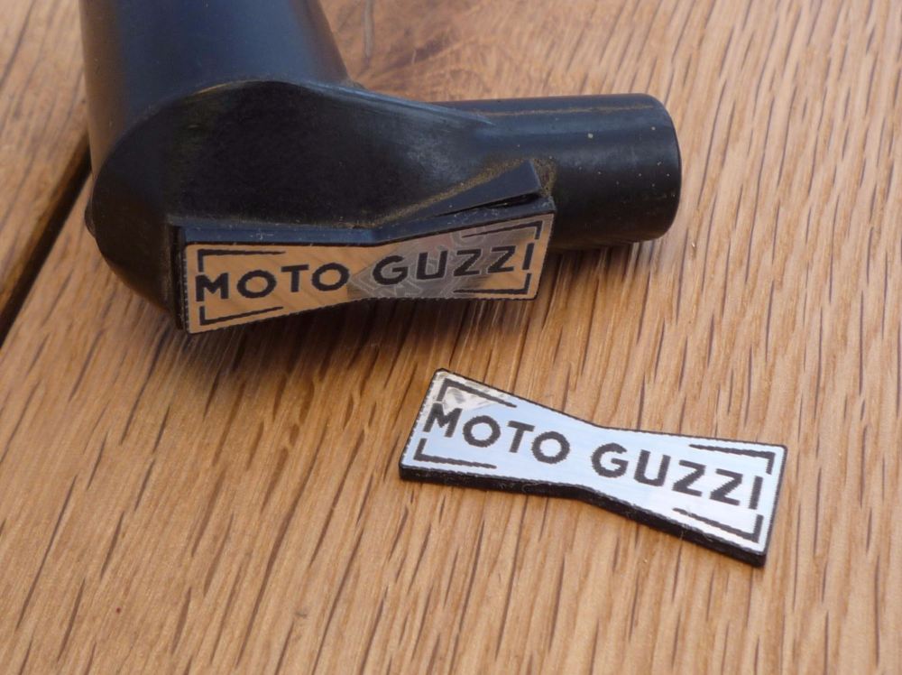 Moto Guzzi Text Style Champion Spark Plug HT Cap Cover Badges. 29mm Pair.