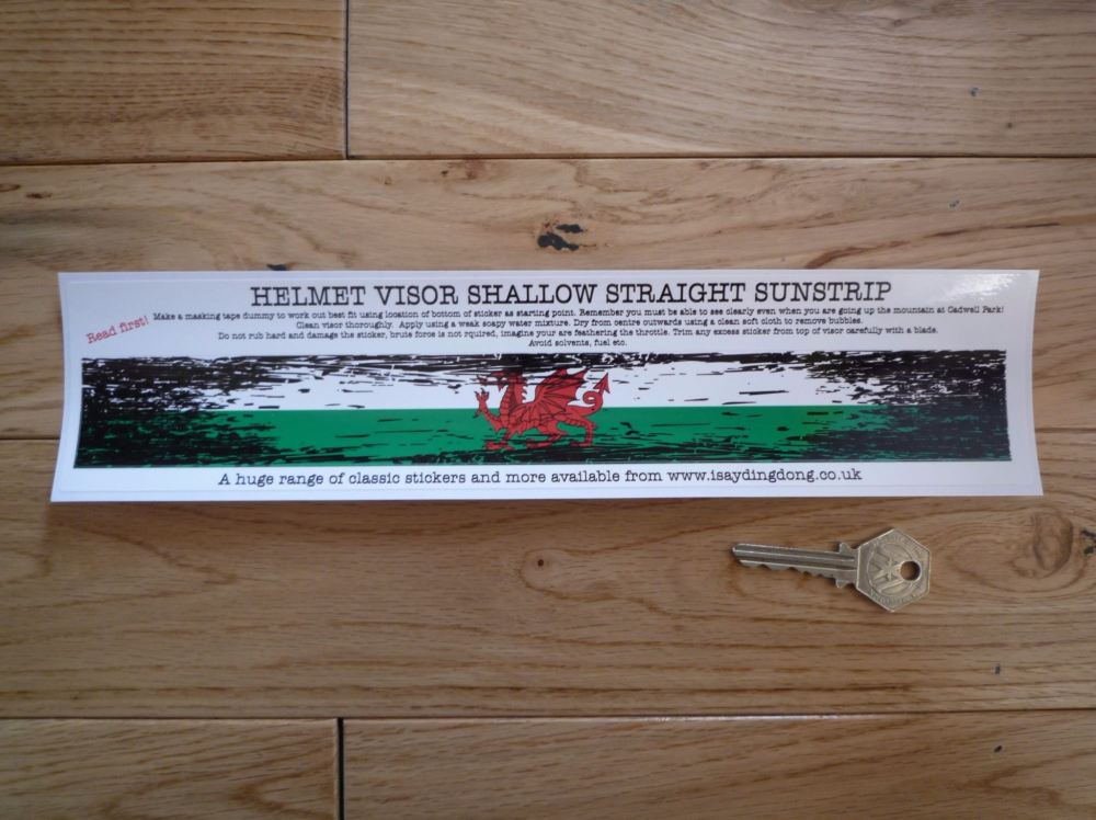 Wales Flag Worn & Distressed Helmet Visor Straight Sunstrip Sticker. 12". 35mm or 50mm Tall.