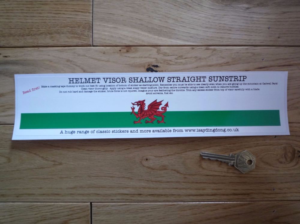 Wales Flag Helmet Visor Straight Sunstrip Sticker. 12". 35mm or 50mm Tall.