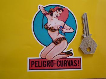 Peligro Curvas - Dangerous Curves Hot Rod Sticker. 4".