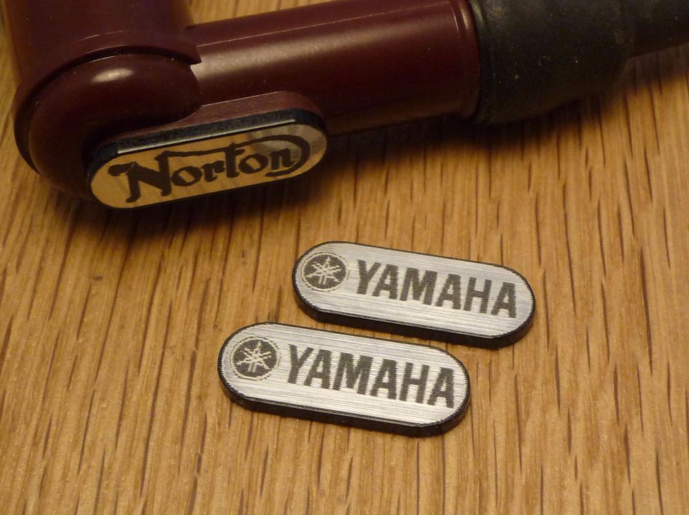 Yamaha NGK Spark Plug HT Cap Cover Badges. 22mm Pair.