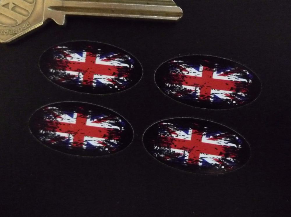Union Jack Fade To Black Oval Stickers. Set of 4. 30mm or 50mm.
