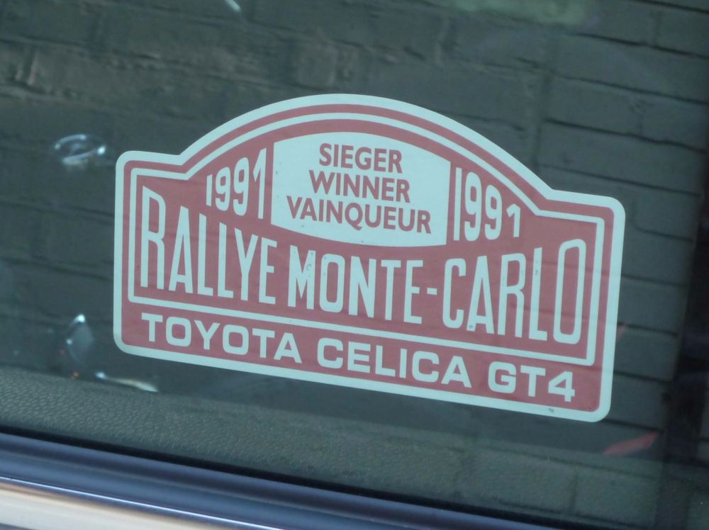 Toyota Celica GT4 1991 Monte Carlo Rally Winner Lick'n'Stick Window Sticker. 5".